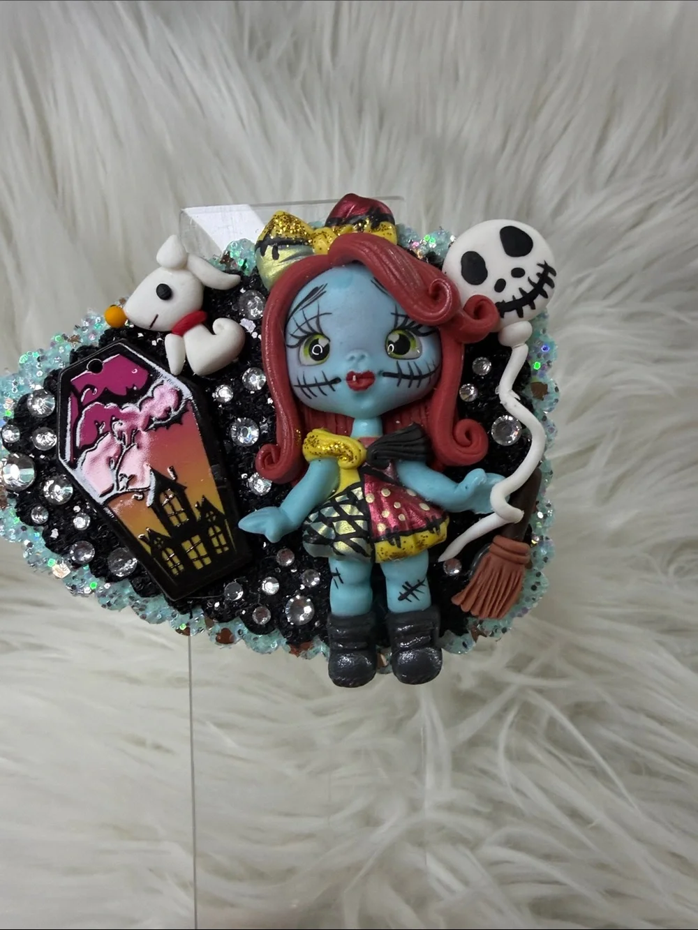 Sally Blue Doll Hair Clip with Halloween Accents